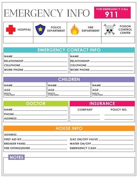 Emergency Information Sheet, Family Emergency Plan, Emergency Contact List, Family Emergency Binder, Home Organization Binders, Medical Binder, Emergency Binder, Emergency Prepardness, Home Binder