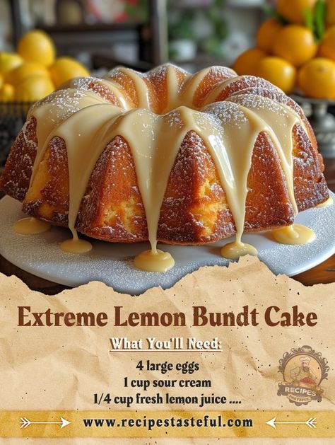 Tasteful Recipes | Extreme Lemon Bundt Cake | Facebook Extreme Lemon Bundt Cake, Extreme Lemon Bundt Cake Recipe, Baking Powder Recipe, Max Mariola, Lemon Bundt Cake Recipe, Marion Grasby, Carla Hall, Mini Bundt, Lemon Bundt Cake