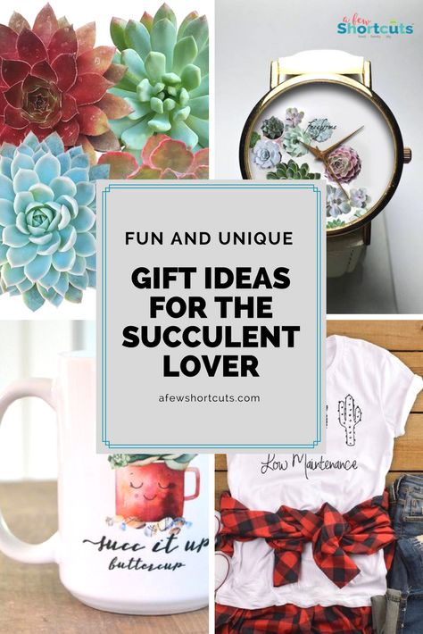 Think outside the box with these fun and unique gift ideas for the succulent lover in your life. So many great ideas that they are sure to love. #giftidea #giftguide #succulent #succulents #gardening Succulent Gift Ideas, Beach Mason Jars, Succulent Garden Outdoor, Succulent Wedding Centerpieces, Cacti Garden, Artificial Succulent Arrangements, Diy Succulent Terrarium, Fun Gift Ideas, Gift Ide