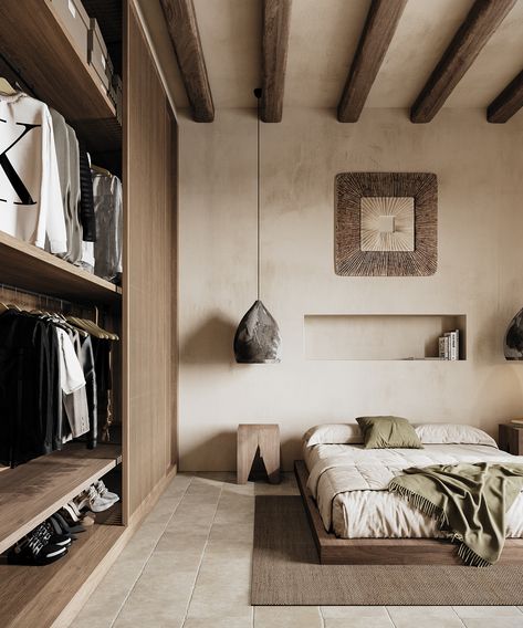 Wabi Sabi Bed, Wabi Sabi Apartment, Wabi Sabi House, Mediterranean Interior, Interior Design School, Apartment Projects, Graduation Project, Interior Design Architecture, Design School