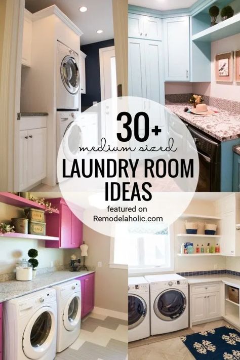 Medium Sized Laundry Room Ideas And Inspiration Featured On Remodelaholic.com Laundry Room Ideas Medium Size, Medium Size Laundry Room Ideas, Medium Laundry Room Ideas, Small Laundry Room Design Ideas, Small Laundry Room Design, Laundry Room Design Ideas, Pink Laundry Rooms, Laundry Nook, White Laundry Rooms