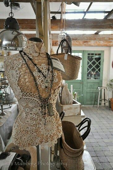 . Dress Form Decor, Antique Dress Form, Vintage Booth Display, Vintage Dress Form, Vintage Doilies, Vintage Mannequin, Dress Form Mannequin, Craft Fair Displays, Market Displays