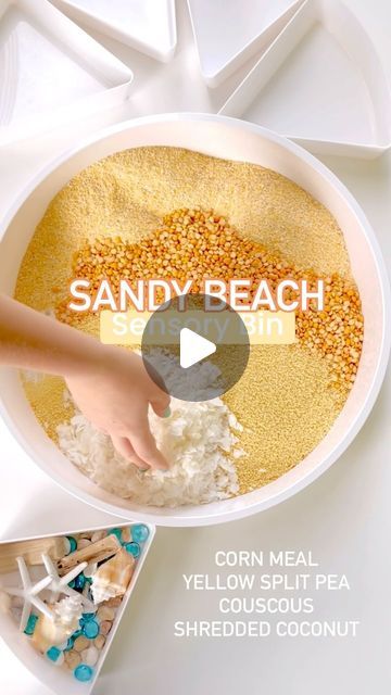 Jessica Telgenhoff on Instagram: "✨ Simple Saturday sensory fun! ✨ Turn your pantry staples into a beachy sensory bin with cornmeal, yellow split peas, couscous, and shredded coconut. Inspired by @teachingbythemountains  The coconut adds that perfect tropical scent. So fun, so simple! 🌴🏖️  #DIY #SensoryPlay #KidsActivities #TropicalVibes #EasyCrafts #MomLife #ParentingTips #CreativeKids #WeekendFun #PlayIdeas #CraftyMom #LearningThroughPlay #BeachVibes #SensoryBin #StayAtHomeMom #ToddlerLife #EarlyLearning #Homeschooling #FamilyFun #Handmade #Inspiration #simplesaturdaysetup #simplesaturdaysensory" Yellow Split Peas, Split Peas, Tropical Scent, Split Pea, Handmade Inspiration, Sensory Bin, Crafty Moms, Pantry Staples, Toddler Life