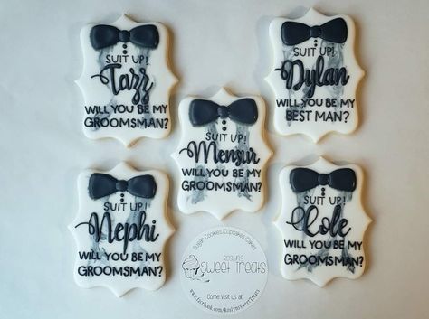 Groomsmen Cookies, Be My Groomsman, Groomsmen Suits, A Good Man, Mens Suits, Sugar Cookie, Cake