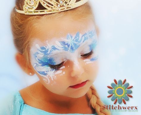 Frozen Inspired Ice Princess Face Painting Elsa And Anna Face Paint, Frozen Face Paint, Princess Anna Dress, Elsa Face, Princess Face Painting, Party Dress Pattern, Princess Elsa Dress, Frozen Face, Dress Motif