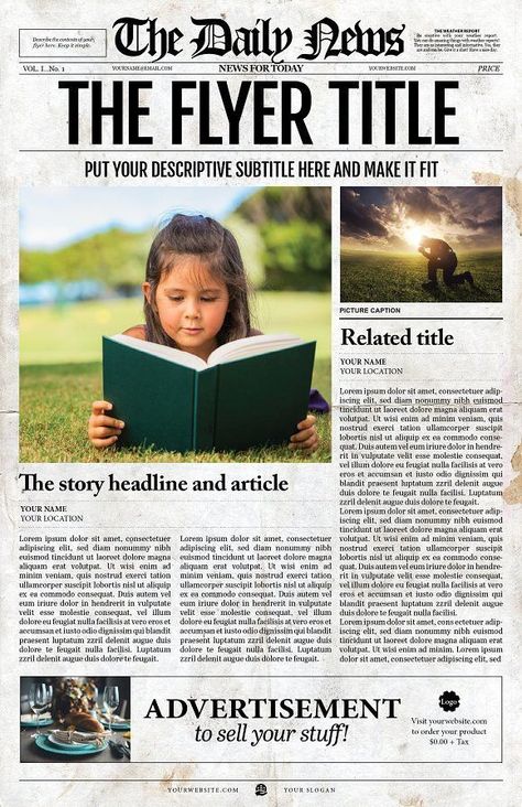 Make Your Own Newspaper, Newspaper Design Layout, Article Template, Newspaper Layout, Newspaper Front Pages, Student Newspaper, Illustrator Template, Paper Layout, Newspaper Cover