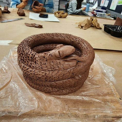 Work in progress!! :) A clay snake coiled pot 🐍 #coilpottery #snake #snakeart #workinprogress Snake Coiled Up, Snake Clay Sculpture, Snake Coil Pot, Clay Cobra Snake, Snake Handle Clay Mug, Clay Snake, Snake Coiled, Coil Pottery, Coil Pots