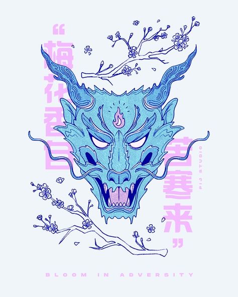 Cyberpunk Aesthetic Design, Tokyo Poster Design, Harajuku Design Graphic, Graphic Design Illustration Art Poster, Japanese Poster Aesthetic, Dragon Illustration Design, Cyberpunk Poster Design, Japanese Graphic Design Aesthetic, Japan Dragon Art