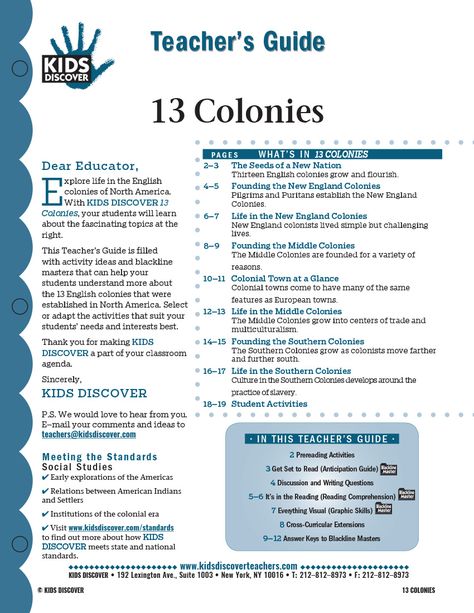 This 12-page Teacher Guide on 13 Colonies is filled with activity ideas and blackline masters that can help your students understand more about the 13 English colonies that were established in North America. Select or adapt the activities that suit your students’ needs and interests best. Teaching The 13 Colonies, Colonization Of America, 13 Original Colonies Activities, 13 Colonies Projects, Social Geography, 13 Colonies Activities, Current Events Worksheet, 8th Grade History, History Homeschool