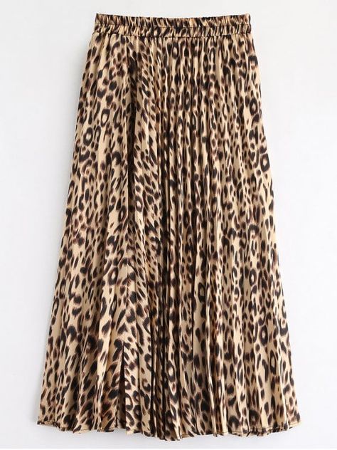 Brown Pleated Skirt, Business Casual Skirt, Skirts Flowy, Casual Work Outfits Women, Printed Pleated Skirt, Mode Abaya, Pleated Long Skirt, Leopard Skirt, Animal Print Skirt