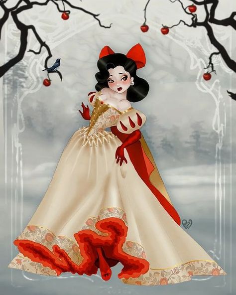 Snow White Redesign, Snow White Fanart, Christmas Eve Dress, Snow White Wedding Dress, Snow White Aesthetic, Modern Snow White, Snow White Christmas, Snow White Outfits, Snow White Art