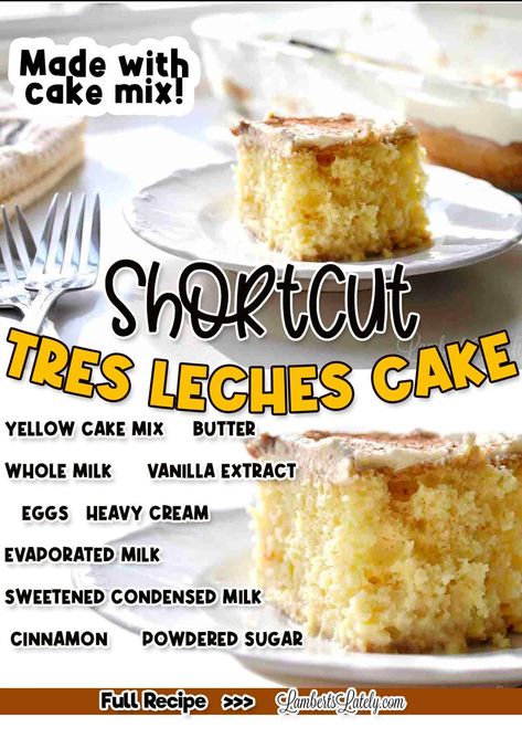 This easy Tres Leches Cake with Cake Mix recipe uses boxed cake mix and a sweet three milk mixture, topped with rich whipped cream & cinnamon for the best shortcut dessert you'll find! Cake Mix Sweetened Condensed Milk, Tres Leches Cake Recipe Authentic, Easy Tres Leches Cake, Easy Tres Leches, Pumpkin Coffee Creamer, Cake Mix Recipe, Tres Leches Cake Recipe, Strawberry Cake Mix, Boxed Cake