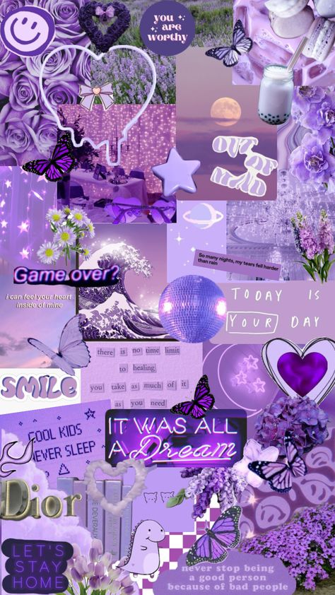 Purple collage!  💜🤍 #purple #purplecollage Purple Collage, Iphone Wallpaper Violet, Black And Purple Wallpaper, Jordan Logo Wallpaper, Purple Aesthetic Background, Pretty Wallpaper Ipad, Printable Wall Collage, Cool Galaxy Wallpapers, Wall Collage Decor