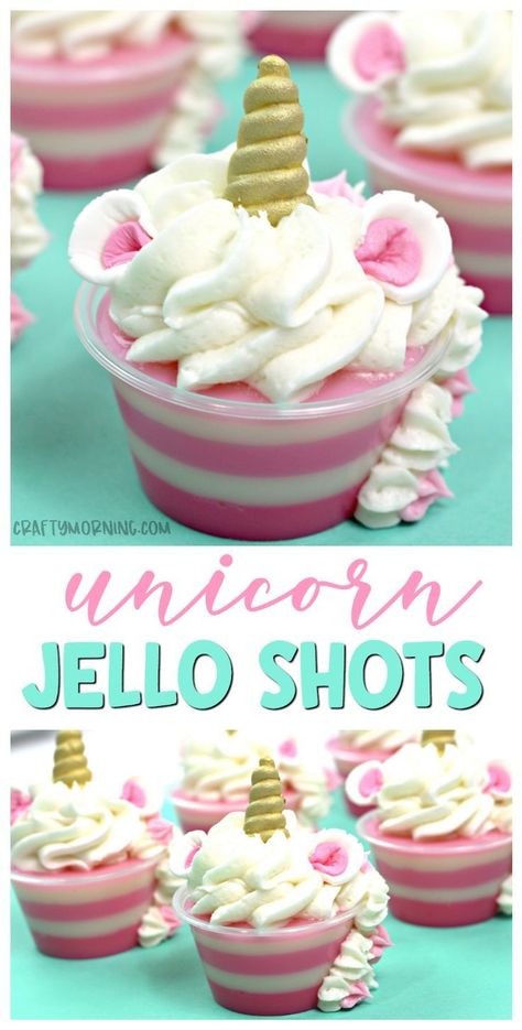 Unicorn Jello, Alcohol Jello Shots, White Jello, Party Food For Adults, Jello Pudding Shots, Crafty Morning, Pudding Shots, Jello Shot Recipes, Alcoholic Drink