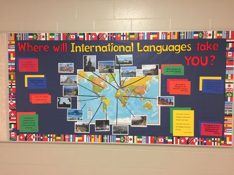 Hallway Bulletin Boards, World Language, World Languages, Classroom Design, Poster Ideas, Future Classroom, Learning Spaces, Board Ideas, Bulletin Boards