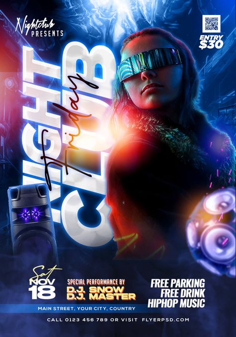 Free Flyer | Night Club Friday Party Flyer PSD | Flyer PSD Doctor Logos, Spa Flyer, Concert Poster Design, Real Estate Flyer Template, Psd Flyer, Social Post, Church Poster, Birthday Flyer, Club Music