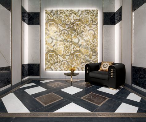 Versace Tiles, Interior Design Blogs, Luxury Floor, Luxury Tile, Dinning Room Design, Unique Tile, Flooring Trends, Tile Stores, Vinyl Plank Flooring