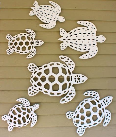 Outdoor Sea Life & Mermaid Wall Decor by Island Creek Designs - Coastal Decor Ideas and Interior Design Inspiration Images Bois Intarsia, Turtle Wall Decor, Deco Marine, Mermaid Wall Decor, House Trim, Turtle Decor, Nautical Wall Decor, Coastal Wall Decor, Turtle Love