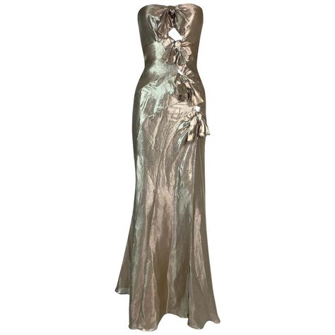 S/S 2003 Christian Dior John Galliano Strapless Gold Cut-Out Bows Maxi Dress For Sale at 1stDibs Dior Evening Gown, Vintage Dior Dress, Christian Dior John Galliano, Galliano Dress, Christian Dior Dress, Dior Dresses, Dior Dress, Fantasy Gowns, Silk Maxi Dress