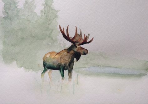 Moose Watercolor, Moose Painting, American Wildlife, North American Wildlife, Watercolour Inspiration, Watercolor Painting Techniques, Alcohol Ink Art, Watercolor Inspiration, Watercolor Animals