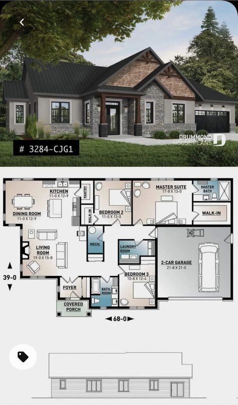 3 Bedroom Home Floor Plans, Drummond House Plans, Sims 4 House Building, Craftsman Home, Sims House Plans, House Construction Plan, Model House Plan, Bungalow House Plans, Modern House Plan