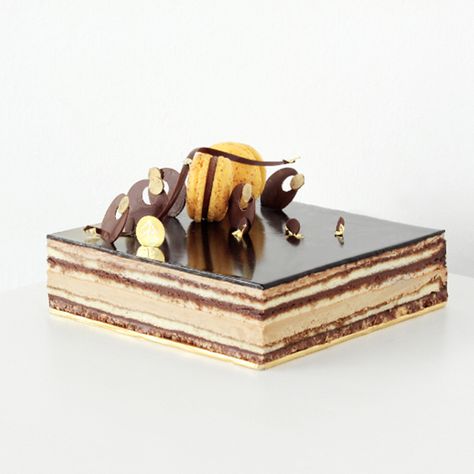 Opera Cake Decoration, French Opera Cake, Fruits Cake, Patisserie Cake, Opera Cake, Coffee Buttercream, Ice Cream Base, Chocolate Crunch, Mirror Glaze