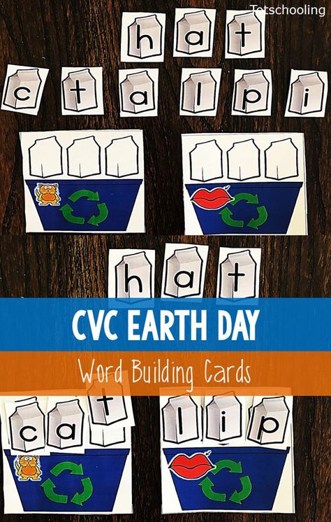 FREE CVC word building activity for kindergarten with an Earth Day theme. Build the short vowel CVC words while placing milk cartons in the recycling bins. Great literacy activity for Earth Day! Earth Day Theme, Activity For Kindergarten, Word Building Activities, Recycling Activities, Spring Kindergarten, Milk Cartons, Kindergarten Language Arts, Cvc Word, Earth Day Activities