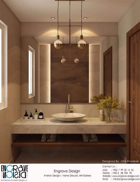 Just the simplicity .. no names on top  Plant Stone Wood Light ... Guest Bathroom Luxury, Guest Bathroom Sink, Washbasin Design, Powder Room Design, Bathroom Design Decor, Guest Bathrooms, Toilet Design, Bathroom Inspiration Decor, Bathroom Design Luxury