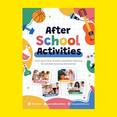 Flat Design Poster, Poster Template Free, School Poster, Holiday Poster, Afterschool Activities, School Posters, School Holidays, After School, Poster Template