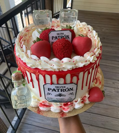 Patron Cakes, 21 Cake For Men, Red Birthday Cake For Men, Patron Birthday Cake, Red Velvet Design, Cake For Women Birthday, Red Velvet Birthday Cake For Men, Alcoholic Cake, Alcohol Cakes