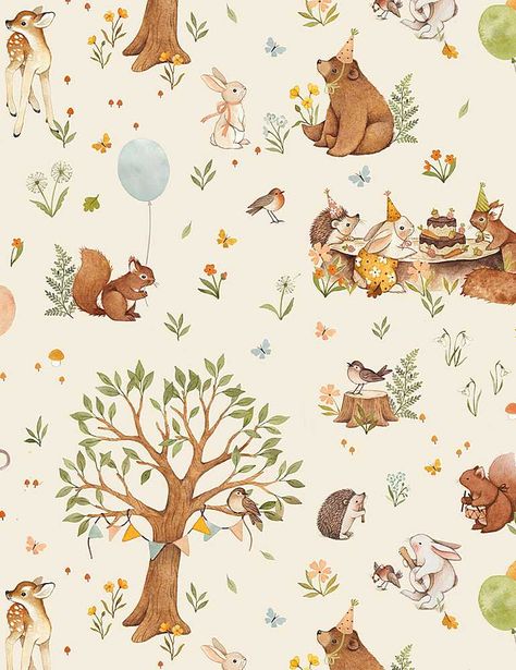 STELLA-DNS2071 149gsm Animals/bugs Digital Floral Camping 2021 Summer Nina Stajner Little Fawn Celebration 100% Cotton Digital Print 44/45 Dear Stella Fabric, Woodland Fabric, Party Cartoon, Animal Birthday Party, Kids Fabric, Animal Birthday, Forest Animals, Animal Party, 귀여운 동물