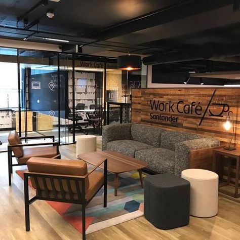 Business Seating Area, Urban Lounge Design, Industrial Office Lounge Area, Coffee Lounge Seating, Cafe Lounge Area, Coffee Shop Sofa Seating, Community Office Space Ideas, Modern Office Lounge Area Design, Office Sitting Area Business