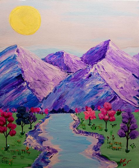 original 20x24 acrylic on canvas Purple Mountains Painting, Purple Mountains, Purple Mountain Majesty, Mountain Drawing, Mountain Scene, Cloud Painting, Pink Clouds, Mountain Top, Blue And Purple