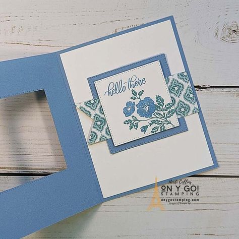 Back Fold Card, Easy Fun Fold Cards, Buckle Card, Fancy Fold Card Tutorials, Card Folds, Fun Folds, Window Cards, Birthday Cards For Women, Hello Cards