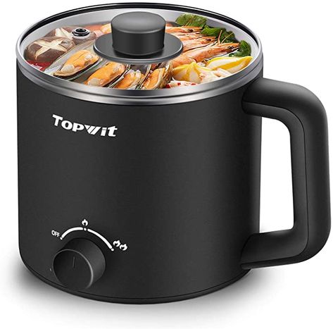 Amazon.com: Topwit Electric Hot Pot, Mini Ramen Cooker, 1.6L Noodles Pot, Multifunctional Electric Cooker for Pasta, Shabu-Shabu, Oatmeal, Soup and Egg with Over-Heating Protection, Boil Dry Protection, Black: Kitchen & Dining Ramen Cooker, Electric Pot, Electric Hot Pot, Shabu Shabu, Electric Cooker, Slow Cookers, How To Cook Steak, How To Cook Eggs, Hot Pot