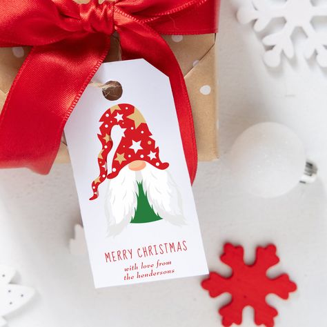 Merry Christmas Gnomes, Personalized Christmas Tags, Gold Hats, Holiday Wrapping Paper, Merry Christmas Greetings, Christmas Gnomes, Holiday Gift Tags, Personalized Gift Tags, Holiday Christmas Gifts