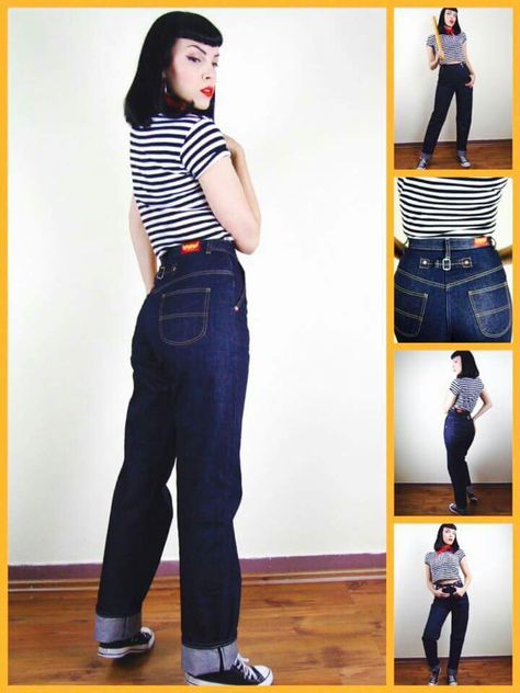 freddies of pinewood Rockabilly Fashion Outfits, Rockabilly Jeans, Vintage Capsule Wardrobe, Moda Pinup, The 50s Fashion, Rockabilly Looks, 50s Outfits, Estilo Pin Up, Walking Outfits