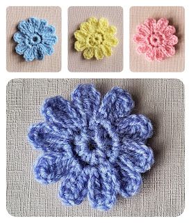 Marianna's Lazy Daisy Days: Easy 10 Petal Crochet Flower Crochet 5 Petal Flower Pattern Free, Crochet 3d Daisy Free Pattern, Crochet Flowers Free Pattern Maggie's Crochet, Petal Crochet, Flower Petals Crochet, Crochet Five Petal Flower, Crochet Appliqué, Sophie Digard, Flowers Easy