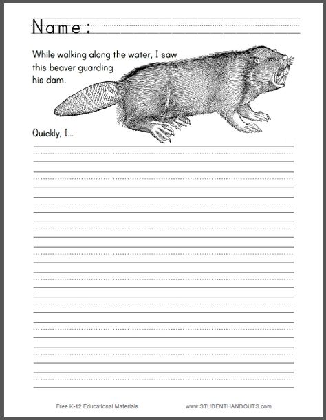 The image dates to the sixteenth century, and was created by Swiss artist Gessner. An angry beaver bares his teeth. The writing prompt reads: "While walking along the river, I saw this beaver guarding his dam. Quickly, I..." This is perfect for a unit study on beavers. Free to print (PDF file). Free Writing Prompts, Writing Prompt, Unit Study, Handwriting Practice, English Language Arts, Reading Passages, Study Unit, Language Arts, Creative Writing