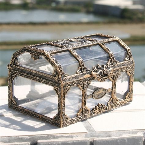 Plastic Transparent Pirate Treasure Box Crystal Gem Jewelry Box Storage Organizer Trinket Keepsake Treasure Chest Pirate Jewelry, Pirate Treasure Chest, Personalized Jewelry Box, Pirate Treasure, Jewelry Chest, Stil Boho, Glass Box, Earring Organizer, Treasure Box