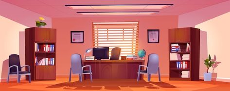 Upklyak | Freepik Office Cartoon, Banks Office, Wooden Beams Ceiling, Principals Office, Open Space Office, Table Computer, College House, Modern Office Interiors, Office Background