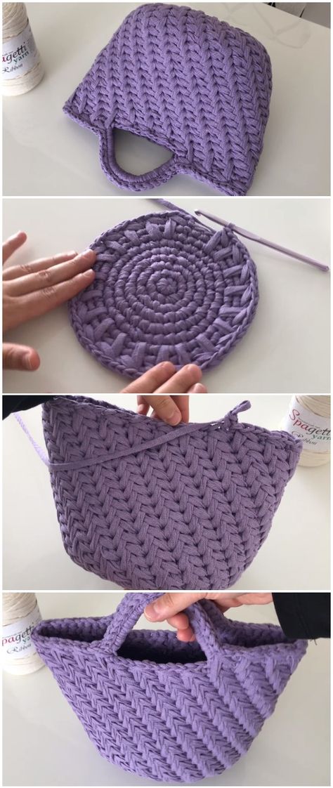 Crochet Ribbon Bag For Summer - ilove-crochet Ribbon Yarn Crochet Patterns Free, Crochet With Ribbon Yarn, Crochet Ribbon Bag, Crochet Ribbon Pattern, Ribbon Yarn Crochet Patterns, Crochet Ribbon Yarn, Crochet Bag Tutorial Handbags, Crochet With Ribbon, Ribbon Crochet