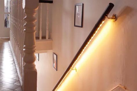 Strip Light Ideas, Led Lights Strip Ideas, Hidden Lighting, Hue Lights, Led Projects, Light Ideas, Stair Lighting, Led Strip Lights, Philips Hue