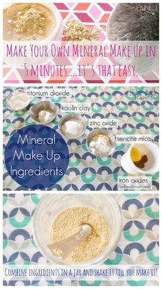 DIY Mineral Makeup-This could not be easier!  I think this looks better then bare minerals! Diy Mineral Makeup, Makeup Recipes, Homemade Makeup, Beauty Hacks Skincare, Facial Products, Diy Facial, Mineral Makeup, Mineral Foundation, Diy Cosmetics