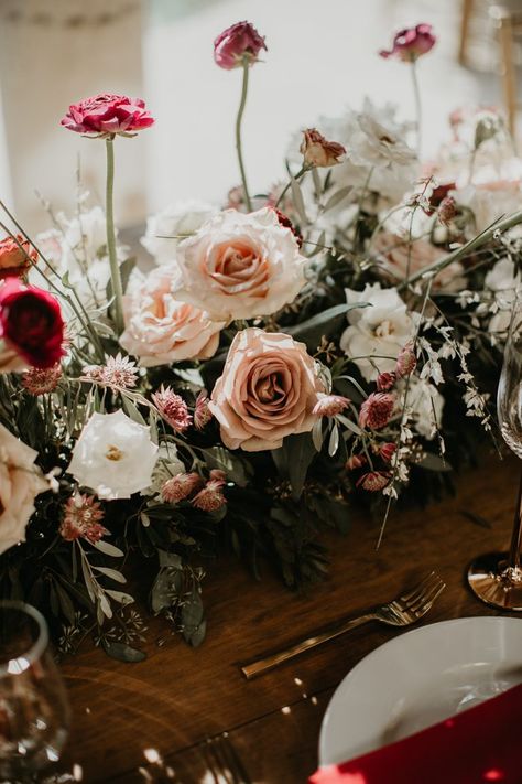 Romantic Jacksonville Wedding at the Tuscan River Estate in Wine, Sage, and Dusty Rose | Junebug Weddings Wedding Arch Dusty Rose, Dusty Rose And Red Wedding, Dusty Rose Wedding Colors, Cream Wedding Flowers, Raspberry Wedding, Blush Wine, Rose Sangria, Taupe Wedding, Olive Green Weddings