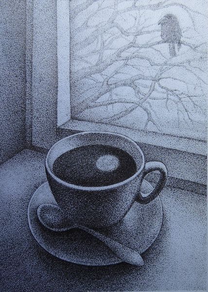 Pointillism Drawing, Stipple Art, Dotted Drawings, Cup Of, Stippling Art, Coffee Tattoos, Coffee Instagram, Coffee Wallpaper, Coffee Painting