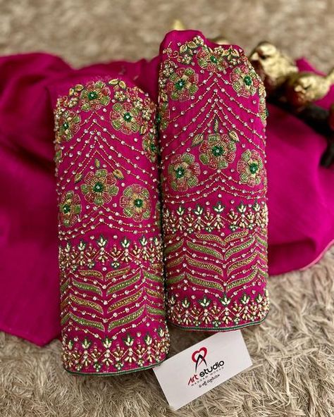 A Art Studio (@aartstudioofficial) • Instagram photos and videos Bridal Blouse Embroidery, Exclusive Blouse Designs, Maggam Blouse, Blue Blouse Designs, Netted Blouse Designs, Maggam Work Designs, Blouse Embroidery, Wedding Blouse Designs, Silk Thread Bangles