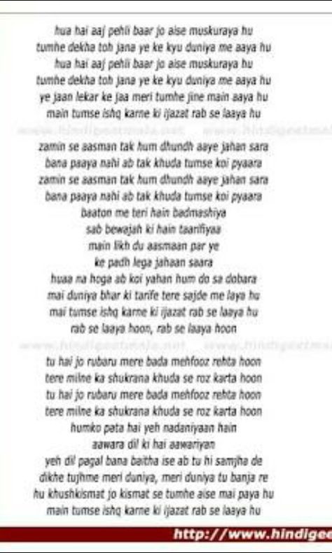 Hua hai aj pehley baar (Sanam re) (Armaan malik) Premika Ne Pyar Se Lyrics, Famous Song Lyrics, Full Songs, Armaan Malik, Time Pass, Song Lyrics Beautiful, Best Poems, Song Lyric Quotes, Lyrics Aesthetic