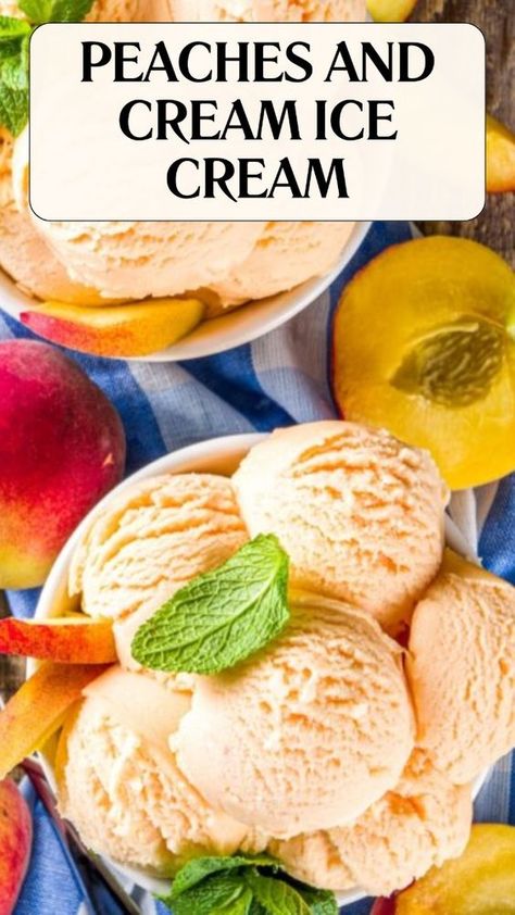 Peaches And Cream Ice Cream Recipe is made of fresh peaches, heavy cream, and sugar it serves six and takes about 30 minutes to prepare, plus several hours to freeze. This delightful homemade ice cream is perfect for a summer treat. Fresh Peach Ice Cream Homemade, Peach Ice Cream Homemade, Creamsicle Ice Cream Recipe, Peaches And Cream Ice Cream, Peach Ice Cream Recipe, Homemade Peach Ice Cream, Baked Peach, Peach Ice Cream, Peach Ice Tea