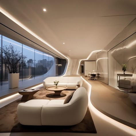 Modern Futuristic House, Futuristic House Interior, Futuristic Restaurant, Futuristic Apartment, Futuristic Living Room, Cinema House, Futuristic Interior Design, Villa Living Room, Futuristic House